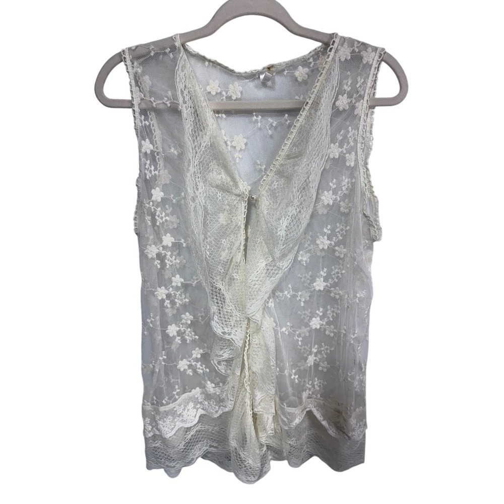 Kaktus‎ XL Cream Lace Vest Women's Floral Sheer Boho Romantic